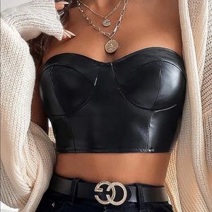 SHEIN Bustier faux leather crop tube top